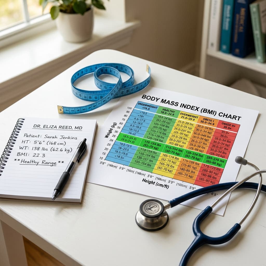 Healthy weight range chart showing frame size and BMI adjustments