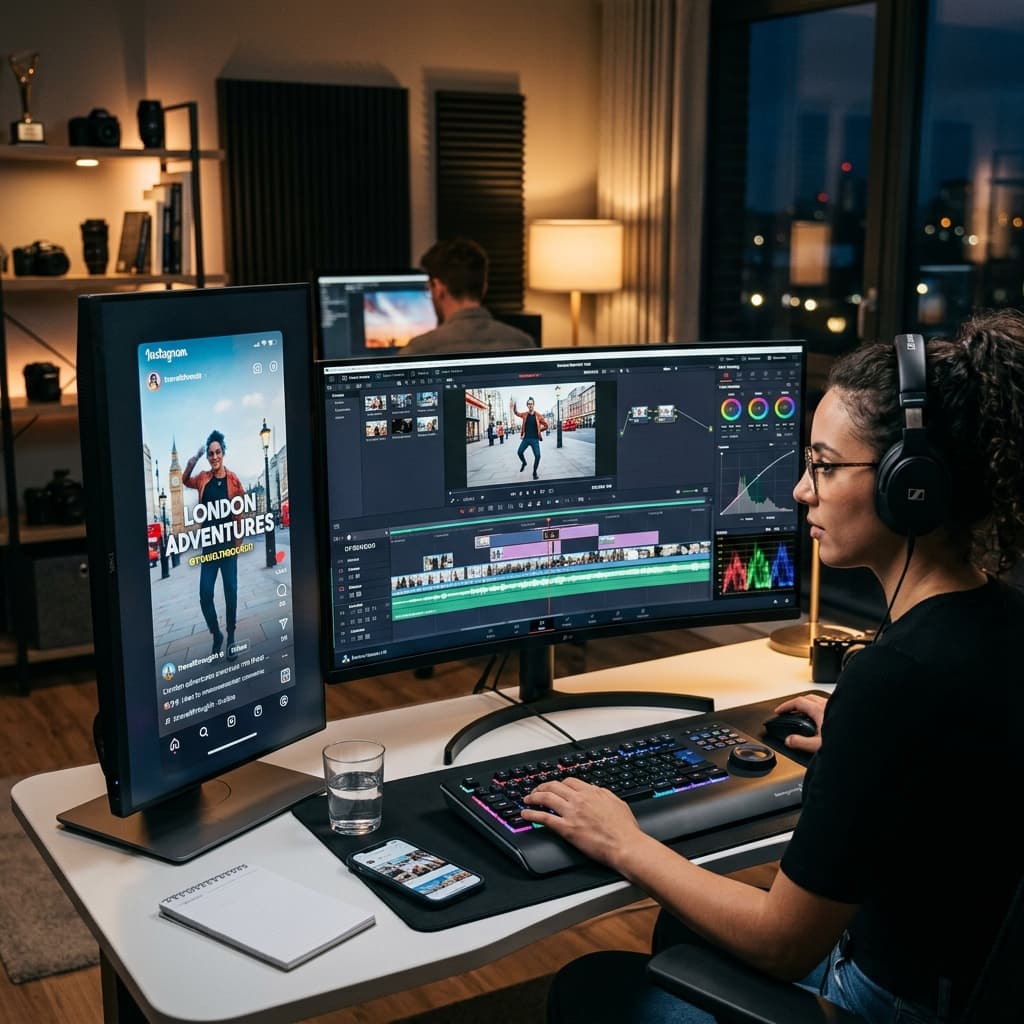 Professional video editing timeline and color grading interface
